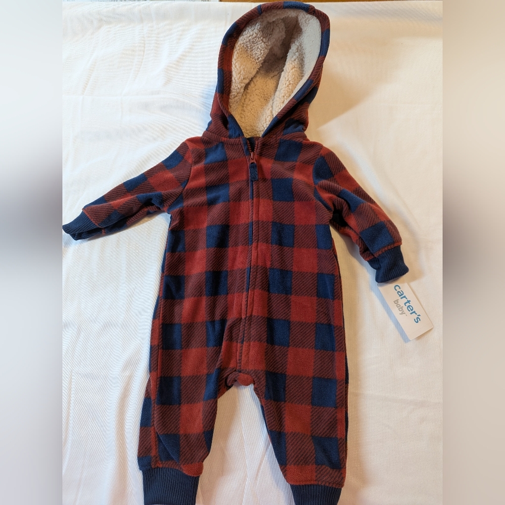 Infant Boys Fleece One Piece Hooded Onesie Size 3 Months BNWT